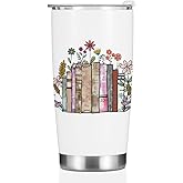 Book Lovers Gifts, Tumbler, Cute Stainless Steel Coffee Mug with Lid, 20 oz Insulated Thermal Cup Birthday Christmas Appreciation Reading Book Accessories, Librarian Gifts for Women Leader Nurse
