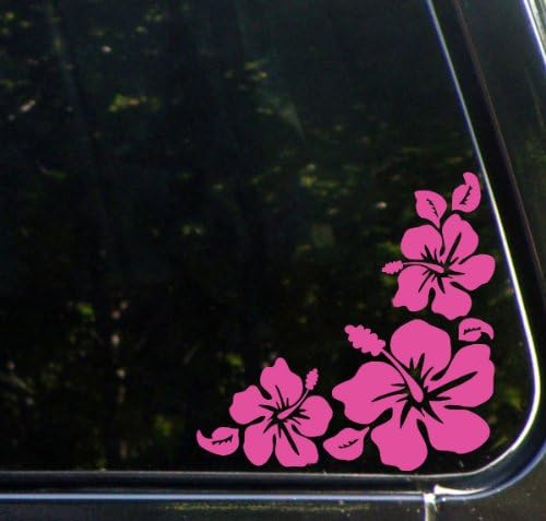 Hibiscus Corner Design 1 - Car Vinyl Decal Sticker - (5.5"w x 5.5"h) (Right, Hot Pink)