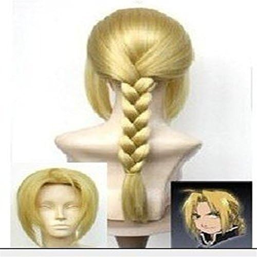 Yingku 80cm Anime Fullmetal Alchemist Edward Elric Braided Long Blonde Cosplay Wigs Synthetic Hair