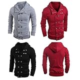 Men Blouse,Haoricu Fall Men Fashion Autumn Winter Hooded Sweatshirt Button Jacket Blouse