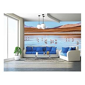 Pink Flamingos in Wild Nature of Bolivia, Eduardo Avaroa National Park, South America - Removable Wall Mural | Self-Adhesive Large Wallpaper - 66x96 inches