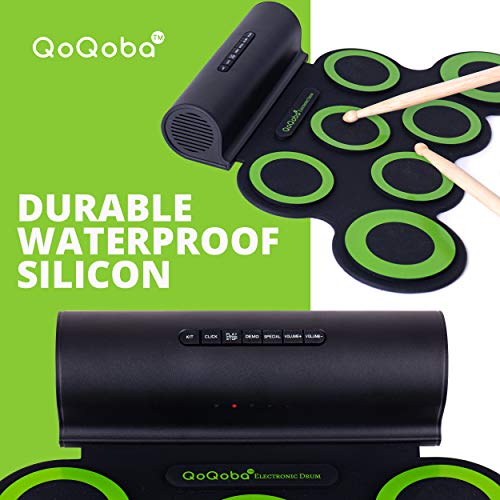 QoQoba Electronic Drum Set for Kids | Adult Beginner Pro MIDI Drum Kit Practice Pad Incl. Foldable Headphone | Drum Sticks | Builtin Speaker-Battery | Great Holiday Birthday Gift for Kids Drum Set