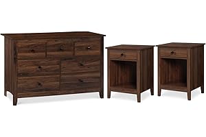 Vikiullf Dresser and Nightstand Sets - 3 Pieces Bedroom Set with 7 Drawer Dresser and 1 Drawer Nightstands, Wood Double Dresser, Brown Wood Grain