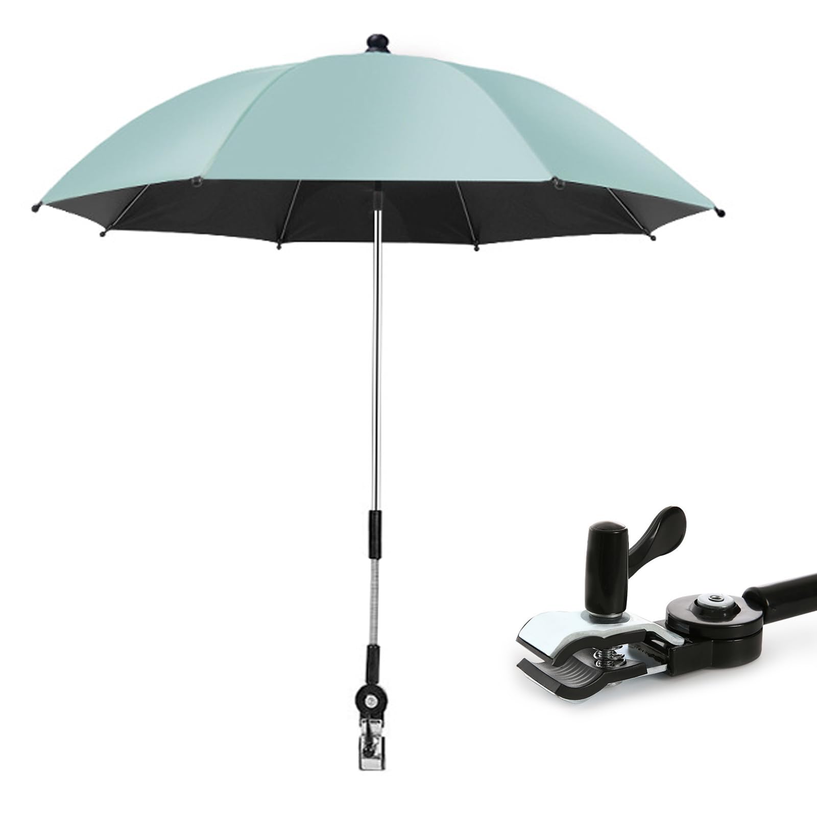 KMDZDZGS Parasol for strollers, UPF 50+ universal parasol sun protection for strollers & buggies, UV protection, diameter 75 cm, parasol buggy with adjustable umbrella handle (Light green)