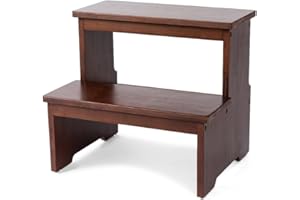 StrongTek Bamboo Two Step Stool for Adults and Kids, Bed Stepstool with Anti-Slip Bottom, Heavy Duty for Kitchen, Bathroom, B