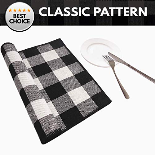Set of 6 Placemats, Cotton Buffalo Check Plaid Placemats Black and White Plaid Woven Tablemats