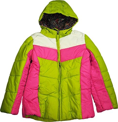 Val'teena - Big Girls Hooded Puffer Jacket, Lime, Hot Pink, White 39102-14