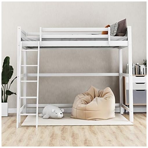 Harper Bright Designs Solid Wood Loft Bed Side Angled Ladder White