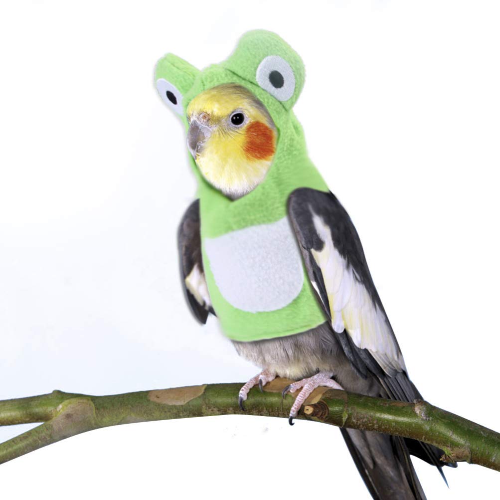 POPETPOP Parrot Funny Costume Frogs Cosplay Hoodie Bird Flight Suit Halloween Christmas Pet Costume for Parakeet, Conure, Cockatiel and Conures