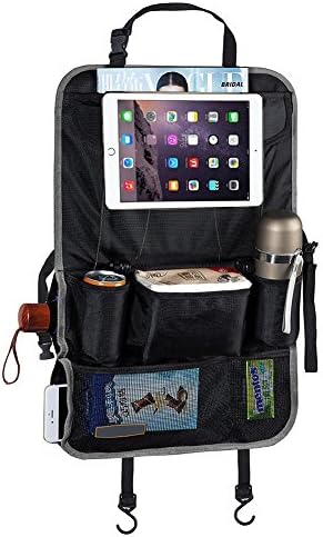 Car Back Seat Organizer for Baby Travel Accessories - Multi-Pocket Travel Storage Bag - Larger Protection Storage, Kids Toy Storage, Back Seat Protector / Kick Mat (Gray)