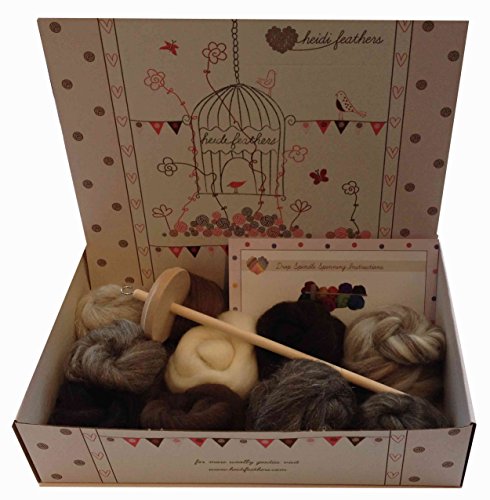 Heidifeathers Drop Spindle Spinning Kit - With Natural Wool