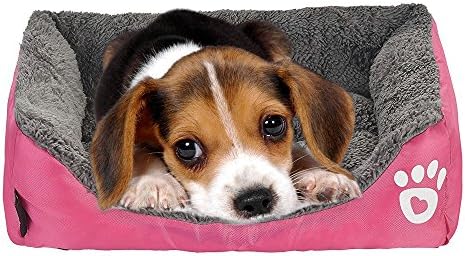Giho Soft Washable Self-Warming Rectangular Dog Basket Bed with Fleece Lining, Large, Rose Pink