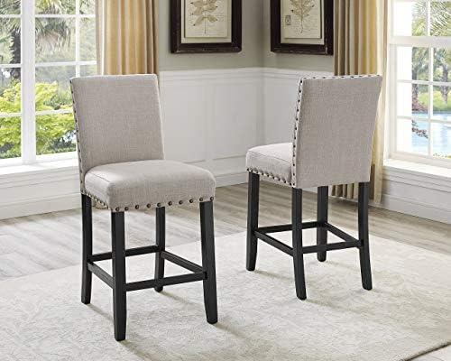 Biony Tan Fabric Counter Height Stools With Nailhead Trim Set Of 2