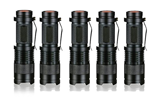 Ledsniper 5 Pack 3 Modes Handheld Mini Cree Q5 LED Flashlight Torch Tactical Lamp 7w 500lm Adjustable Focus Zoomable Light