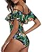 Tempt Me Green Pineapple Off Shoulder One Piece Swimsuit for Women Ruffled Sleeves Retro Bathing Suits Flounce Printed Swimwear L