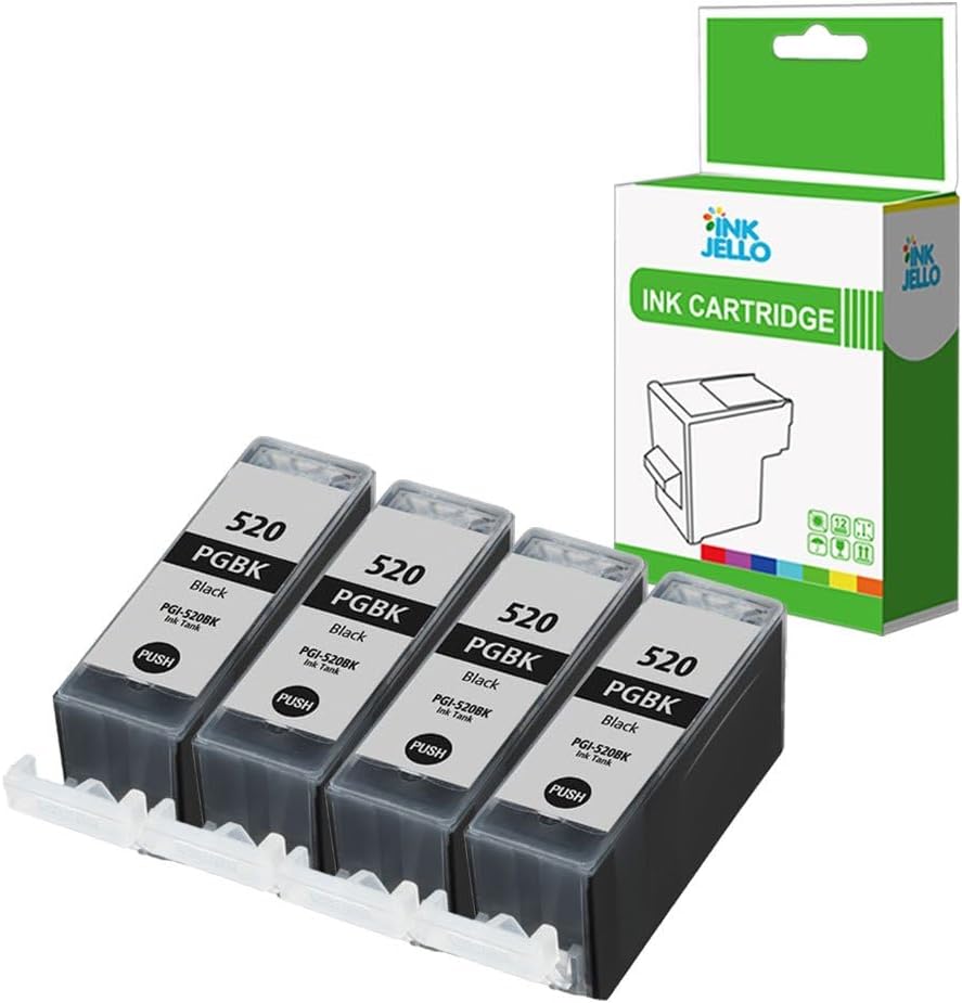 InkJello PGI-520 Black Ink Cartridge 4-Pack for Canon Pixma iP4600 MP560 MX870
