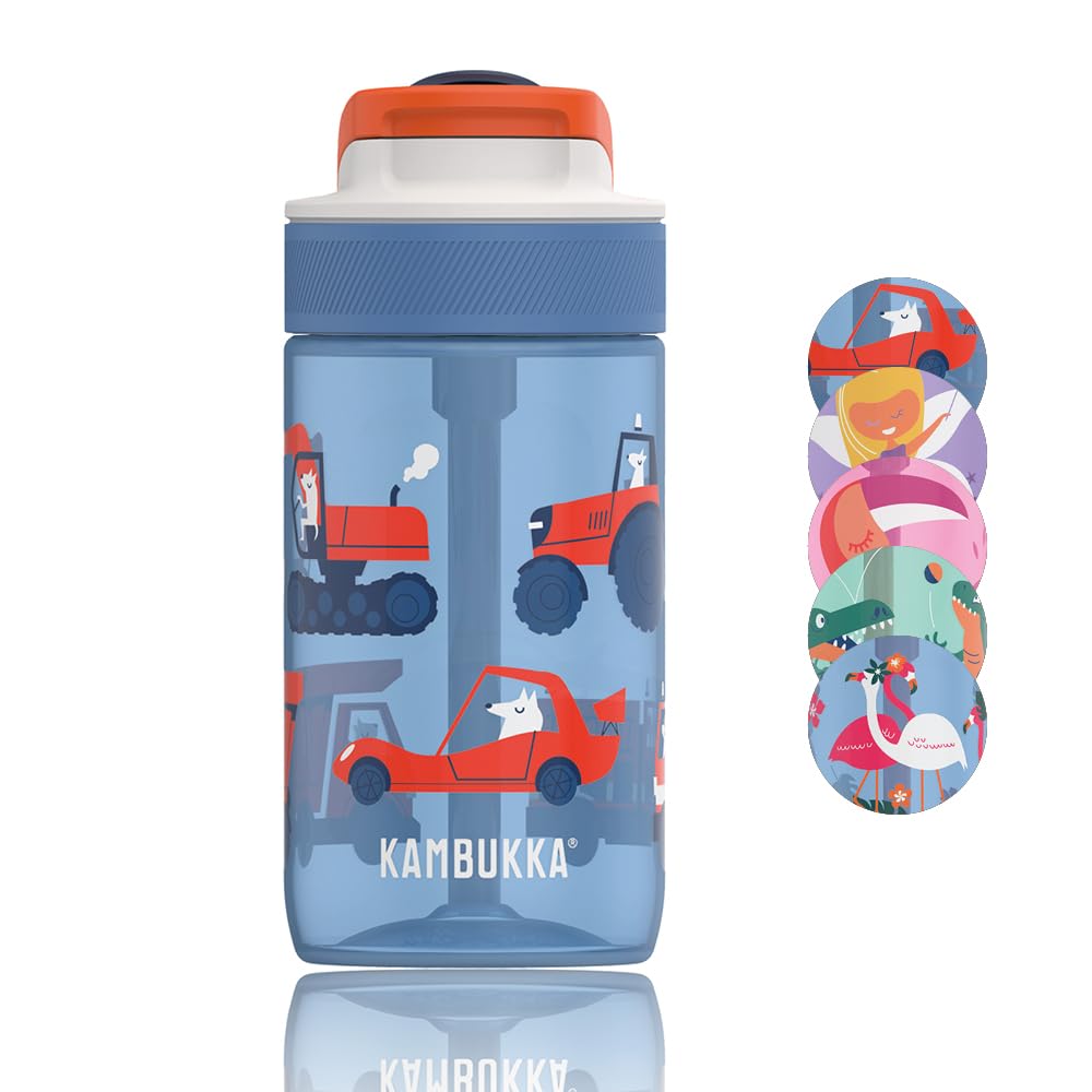 Kambukka Lagoon 400ml / 14oz Kids Water Bottle with Straw in Plastic - Leak-proof, Dirt & Odour Resistant, Dishwasher Safe - Shockproof and Durable Drinking Bottle - Road Dogs