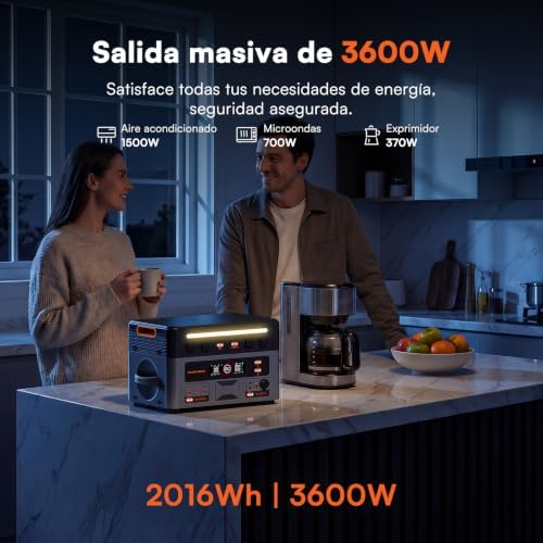 Central Portátil PowerMax 3600PE de 3600W, Gerador Solar 2016Wh, Bateria LiFePO4, Carregamento Rápido a 80% em 45 minutos, APP, Central Elétrica para Campismo/Caravana/Emergências