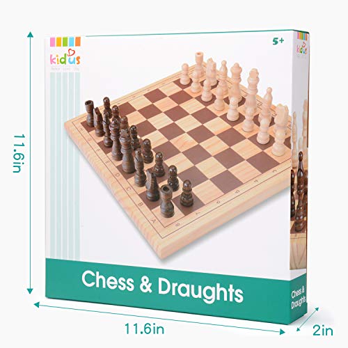 Wooka Wooden Chess Set Checkers/Draughts Board Game, 2 in 1, Hand Crafted 11.6" x 11.6" Travel Size