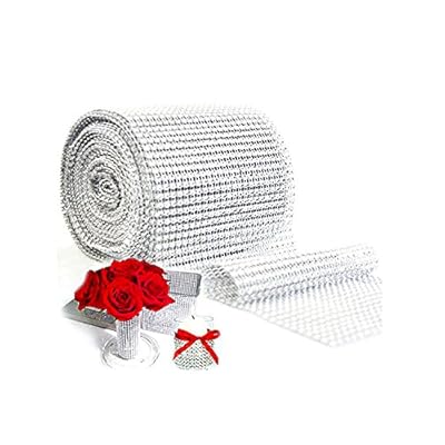 Azurfa Diamond Sparkling Rhinestone Mesh Ribbon don Abubuwan Al'ajabi, Cake Bikin aure, Ranar haihuwa, Shagon yara, Arts &amp; Crafts, 4.75 "x 10 Yards, 24 Row, 1 Roll