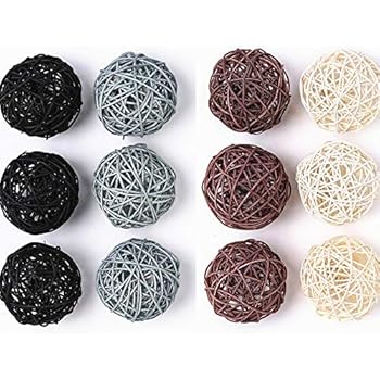 Byher 24-Pack Wicker Rattan Balls - Decorative Balls for Bowls, Vase Filler, Coffee Table Decor, Wedding Party Decoration (Large-9CM-12pcs-)