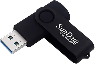 SunData 64GB USB 3.0 Flash Drive Metal Swivel Black High Speed 90MB/s