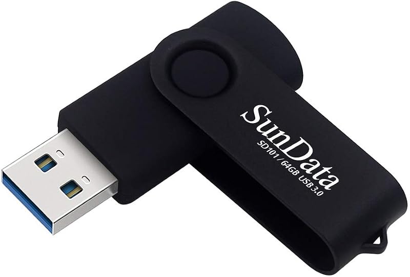 SunData 64GB USB 3.0 Flash Drive Metal Swivel Black High Speed 90MB/s