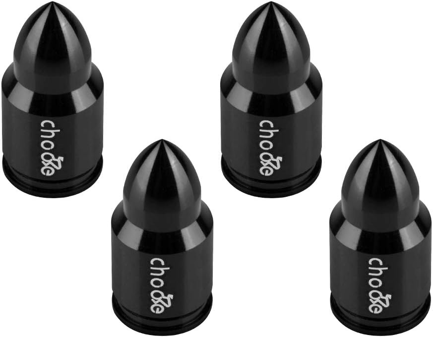 Chooee 4 Pcs Schrader Valve Caps, Bullet Tyre Valve Caps, Anodized CNC Aluminum Tire Valve Stem Cap Dust Covers for Cars, Motorbikes, Trucks, Bikes and Bicycles, American Style, Black/Blue/Orange/Red