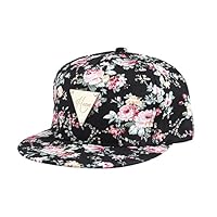 Yonala Fashion Floral Snapback Hip Hop Hat Flat Peaked Baseball Cap for Four Seasons,Black,One Size