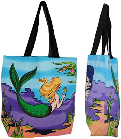 Shopper Tote Bag - Mermaid Illustrated, Eco-Friendly Reusable Multipurpose Canvas Grocery Bag