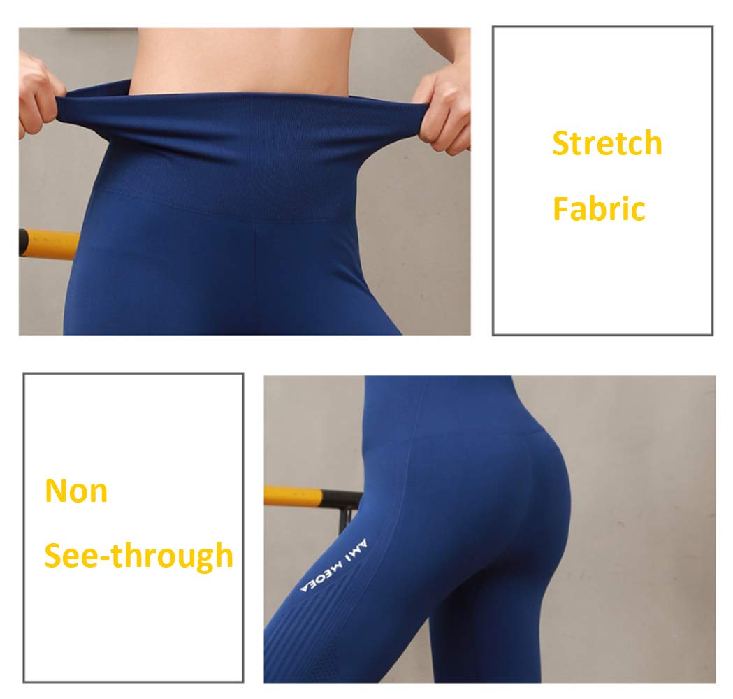 TINLUNG High Waist Yoga Pants with Tummy Control, Sport Women Leggings with Seamless Mesh Panels Butt Lifting Workout Leggings Blue L