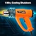 Heat Gun Variable Temperature, Yome 1800W 140℉~1112℉（60℃- 600℃） Hot Air Gun with 2 Speed-Setting, Overload Protection, 4 Nozzle Attachments for Shrink Wrapping, Crafts, Cell Phone Repairs, Orange