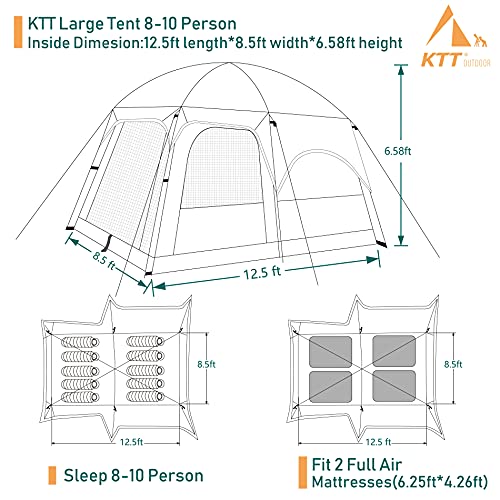 KTT Extra Large Tent 1012 Person(B),Family Cabin Tents,2 Rooms