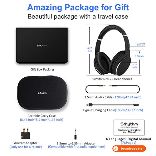 Srhythm NC25 Stereohoofdtelefoon met Actieve Ruisonderdrukking, Bluetooth 5.0, ANC-Headset Voor Over Het oor, met Hifi… - Afbeelding 7