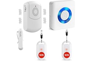 EVERNARY Caregiver Pager Wireless Call Button System Personal Alert Panic Button for Home Elderly Nurses Calling System with Pager and Emergency Button (1 Portable+1 Plug in Pager 2 Buttons)