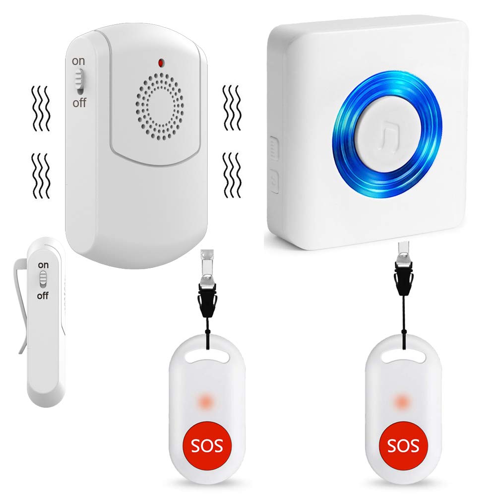 Caregiver Wireless Call System - Personal Alert Panic Button for Home Elderly Nurses - 1 Portable + 1 Plug-in Pager with 2 Emergency Buttons