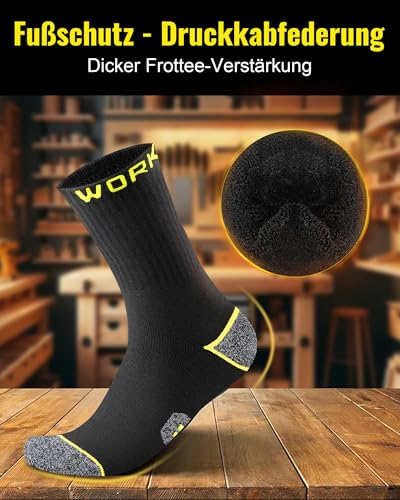 Effeet 10 Pairs of Men's Work Socks, Padded Reinforced Work Socks, Breathable Functional Socks with Comfort Waistband, Long Work Socks