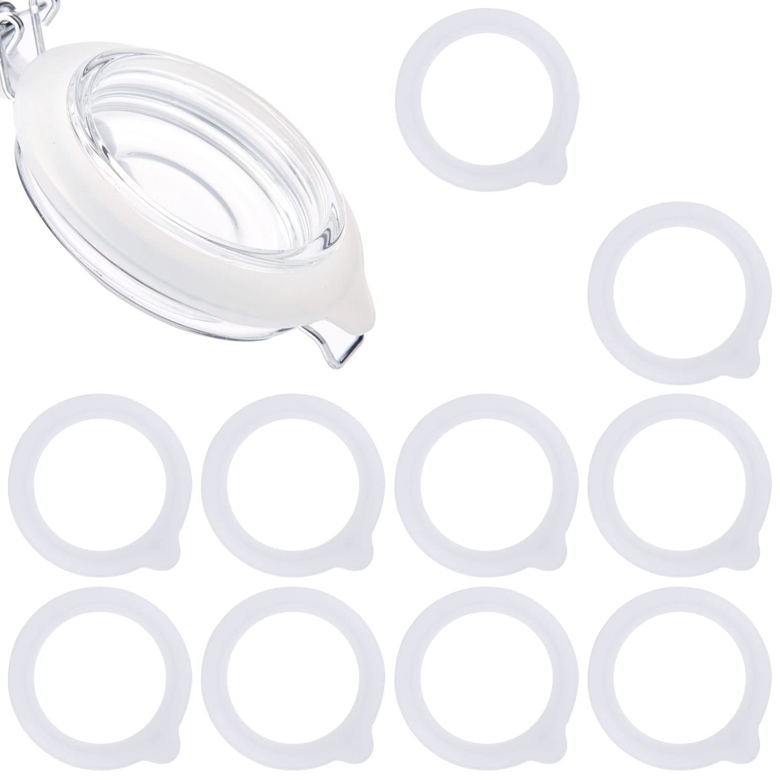 SAVITA 10 Pcs Silicone Replacement Gaskets, 3.75 Inch Silicone Seals Airtight Jar Replacement Gaskets Silicone Gasket Sealing Rings for Regular Glass Jars Mason Jars (White)