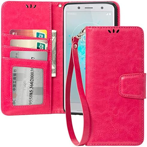 Flip Case for Sony Xperia XZ2 Compact, Scratch-Proof Leather Wallet Stand Cover with Card Holder Phone Case Protector for Sony Xperia XZ2 Compact, Rose Red