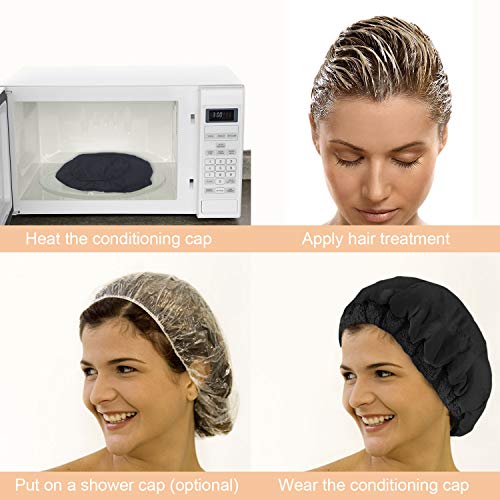 Deep Conditioning Thermal Heat Cap - Disposable Shower Caps, Curly Girl Method, Steaming Haircare Therapy, Oil Treatments, Hair Mask Therapy, Soft, Plush Cotton, Stretchy Nylon, Safe Microwave Cap - Thumbnail 4
