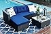 PHI VILLA Patio Sofa Set,3 Pieces All-Weather Upgrade Wicker Outdoor Sectional Sofa,L-Shaped Small Patio Conversation Furniture Set with Cushion and Coffee Table(Navy Blue)