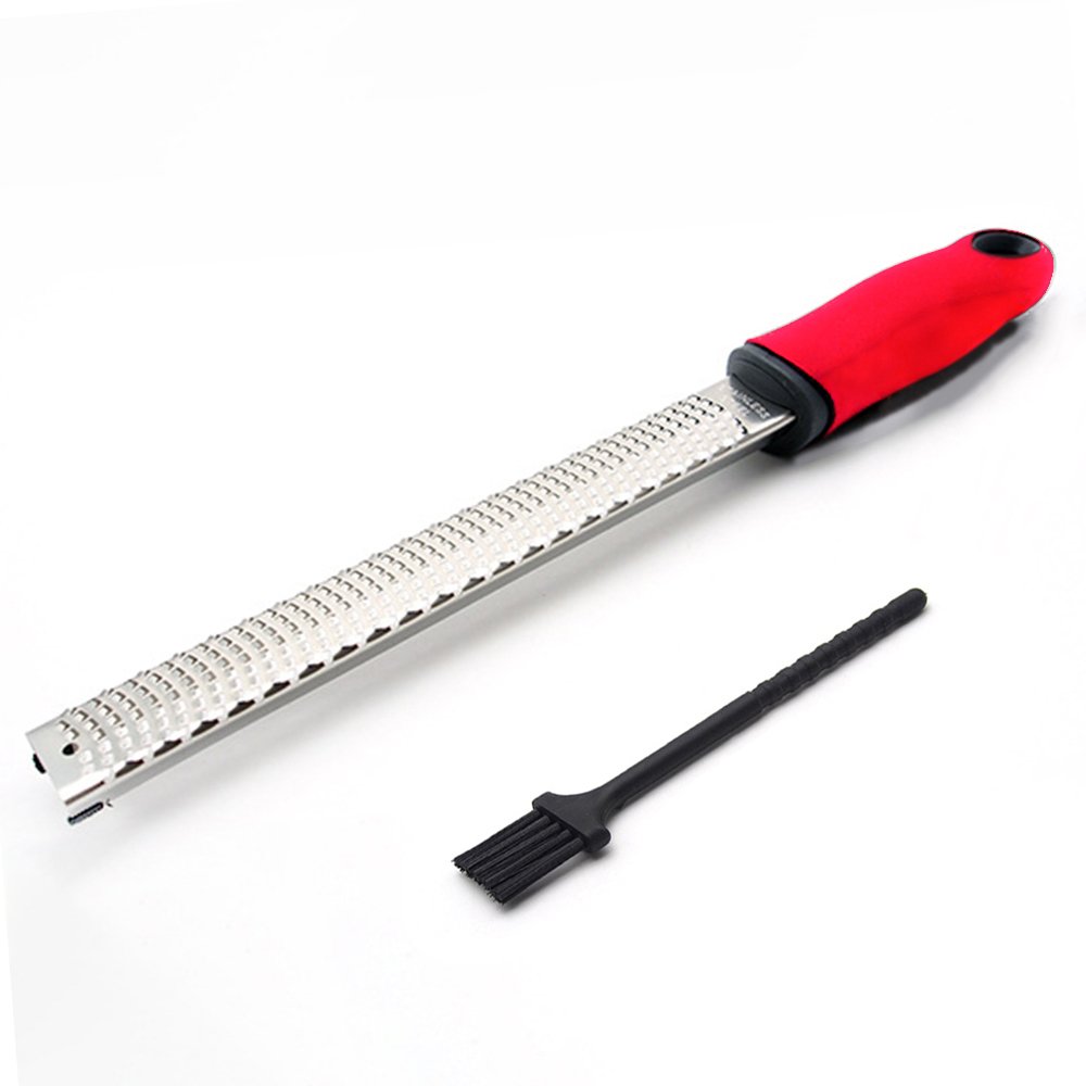 WISHPOOL Stainless Steel Grater Zester for Cheese Lemon Ginger & Potato with Plastic Cover（Red）