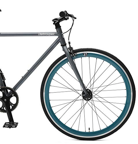 Retrospec Bicycles Mantra V2 Single Speed Fixed Gear Bicycle, Graphite/Teal, 53cm/Medium - Thumbnail 4