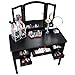SONGMICS Vanity Set Tri-folding Mirror Make-up Dressing Table Cushioned Stool 5 Drawers Black URDT108B