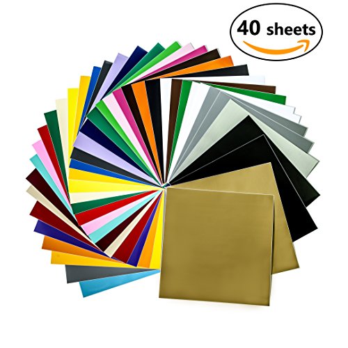 Permanent Adhesive Backed Crafting Vinyl Sheets 12'x12'-40 Sheets Assorted Colors (Glossy,Matte,Metallic and Brushed Metallic) for Cricut,Silhouette Cameo,Craft Cutters,Printers,Letters,Car Decals