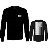 0092. White Vintage American Flag United States America USA us Military Patriotic Long Sleeve Men's