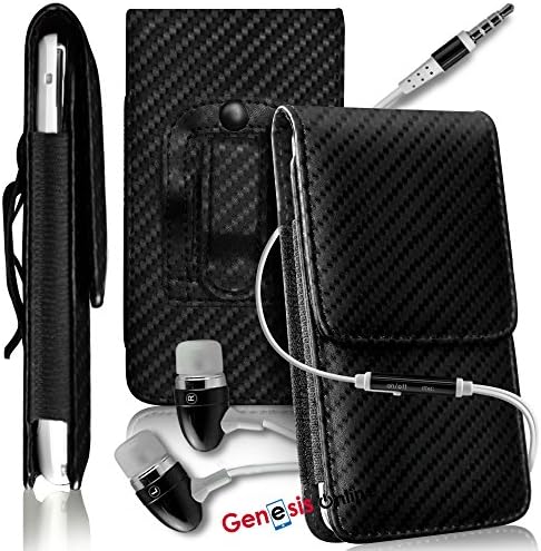 [Black Carbon] Apple iPhone XS MAX Case Black PU Thin Leather Protective Belt Pouch Magnetic Vertical Executive Side Pouch Holster Flip Case Skin cover Phone Holder with Aluminium hands free Headphones by Fonetic Solutions®