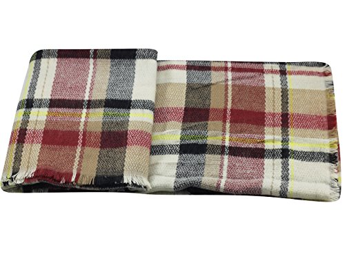 Zando Fall Stylish Warm Cape Women Chunky Blanket Scarf Soft Oversized Scarf Shawl Wrap Plaid Blanket with Tassels Light Red Scarf