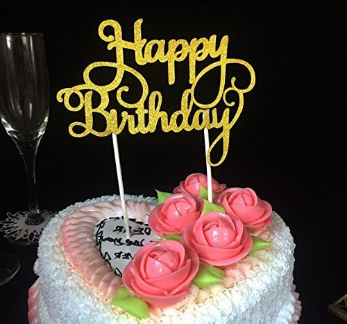 New 20pcs/lot Gold/Silver Paper Glitter Cake Topper Happy Birthday Cake Topper Party Supplies Birthday Party Decoration Kids
