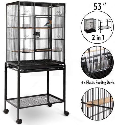 53" Large Bird Parrot Pet Cage Chinchilla Cockatiel Conure House w/Stand 4 Cups